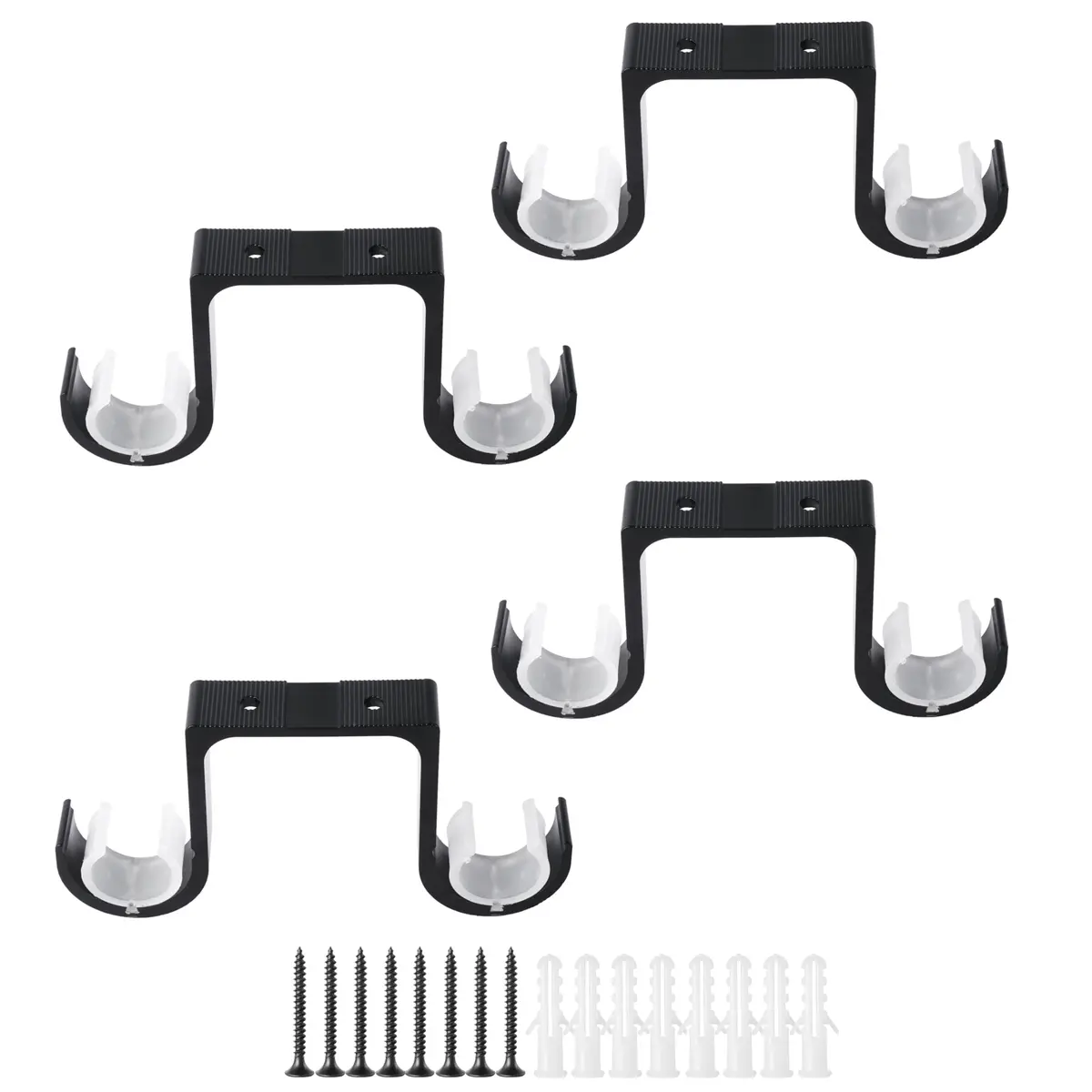 AddGrace Heavy Duty Double Ceiling Curtain Rod Holders 4 Pack Black | Mounts Curtains Securely - main product image