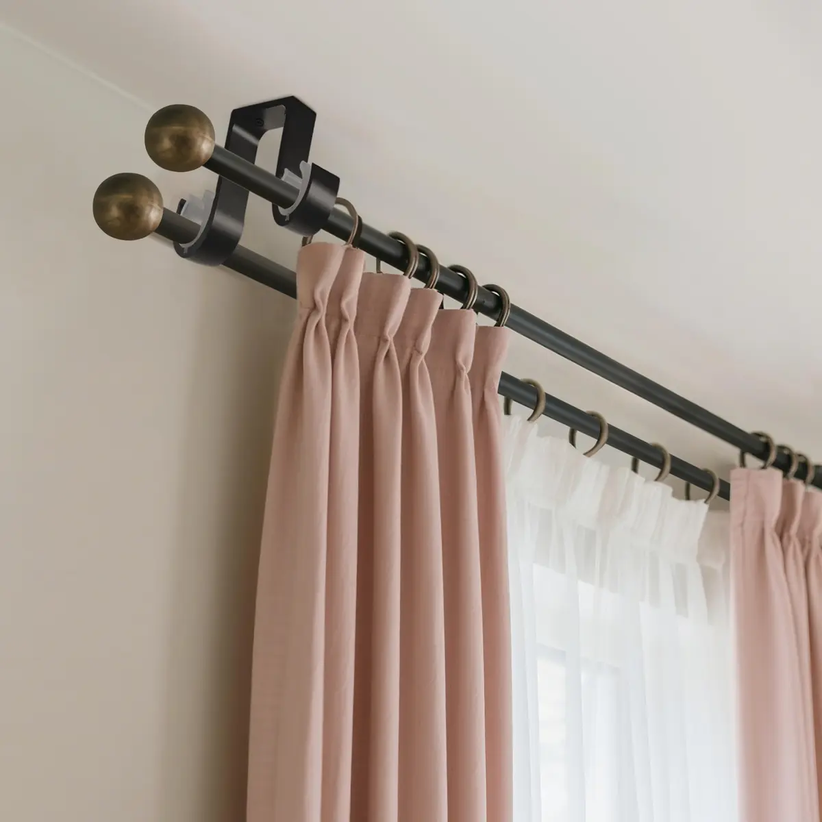 AddGrace Heavy Duty Double Ceiling Curtain Rod Holders 4 Pack Black | Mounts Curtains Securely - view 5