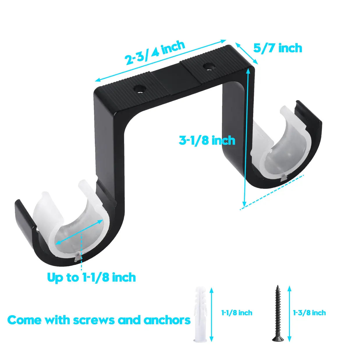 AddGrace Heavy Duty Double Ceiling Curtain Rod Holders 4 Pack Black | Mounts Curtains Securely - view 2