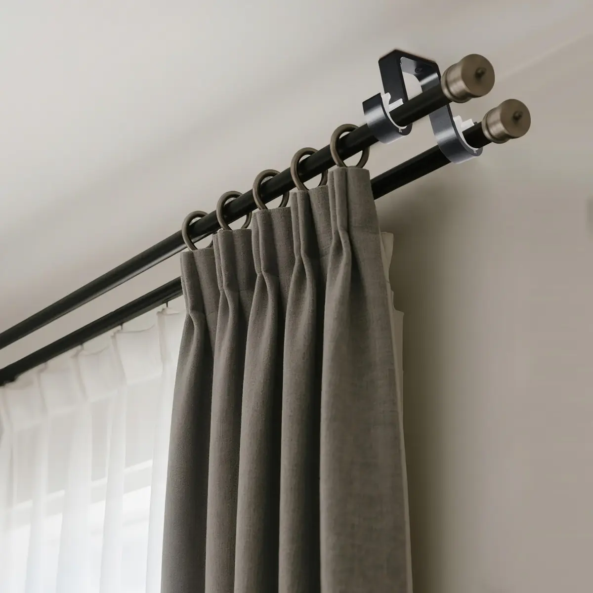 AddGrace Heavy Duty Double Ceiling Curtain Rod Holders 4 Pack Black | Mounts Curtains Securely - view 4