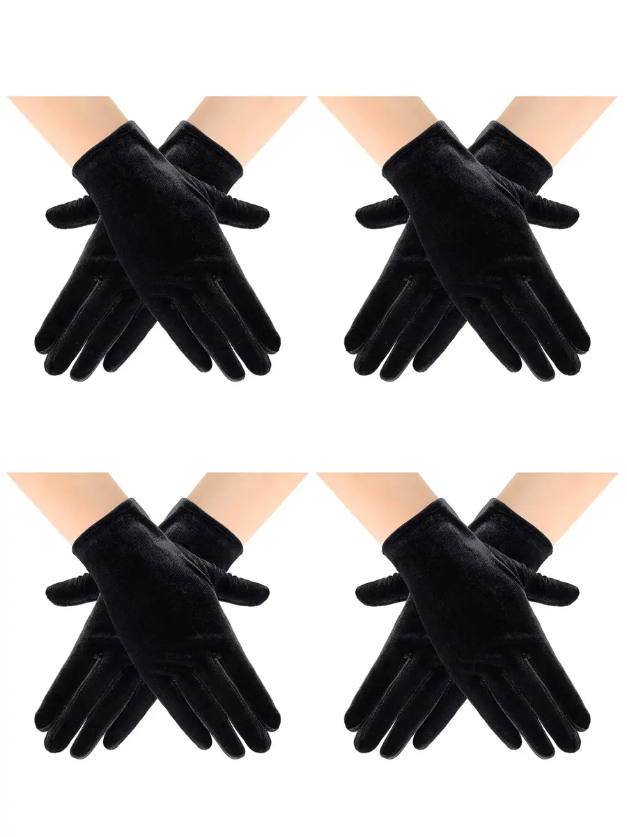 Geyoga Black Velvet Short Opera Gloves 22cm (8.7in) | 4 Pairs for Elegant Occasions - main product image
