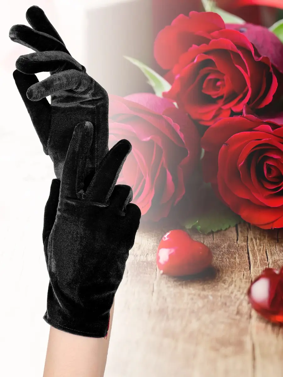 Geyoga Black Velvet Short Opera Gloves 22cm (8.7in) | 4 Pairs for Elegant Occasions - view 5