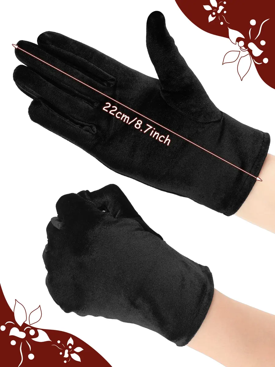 Geyoga Black Velvet Short Opera Gloves 22cm (8.7in) | 4 Pairs for Elegant Occasions - view 3