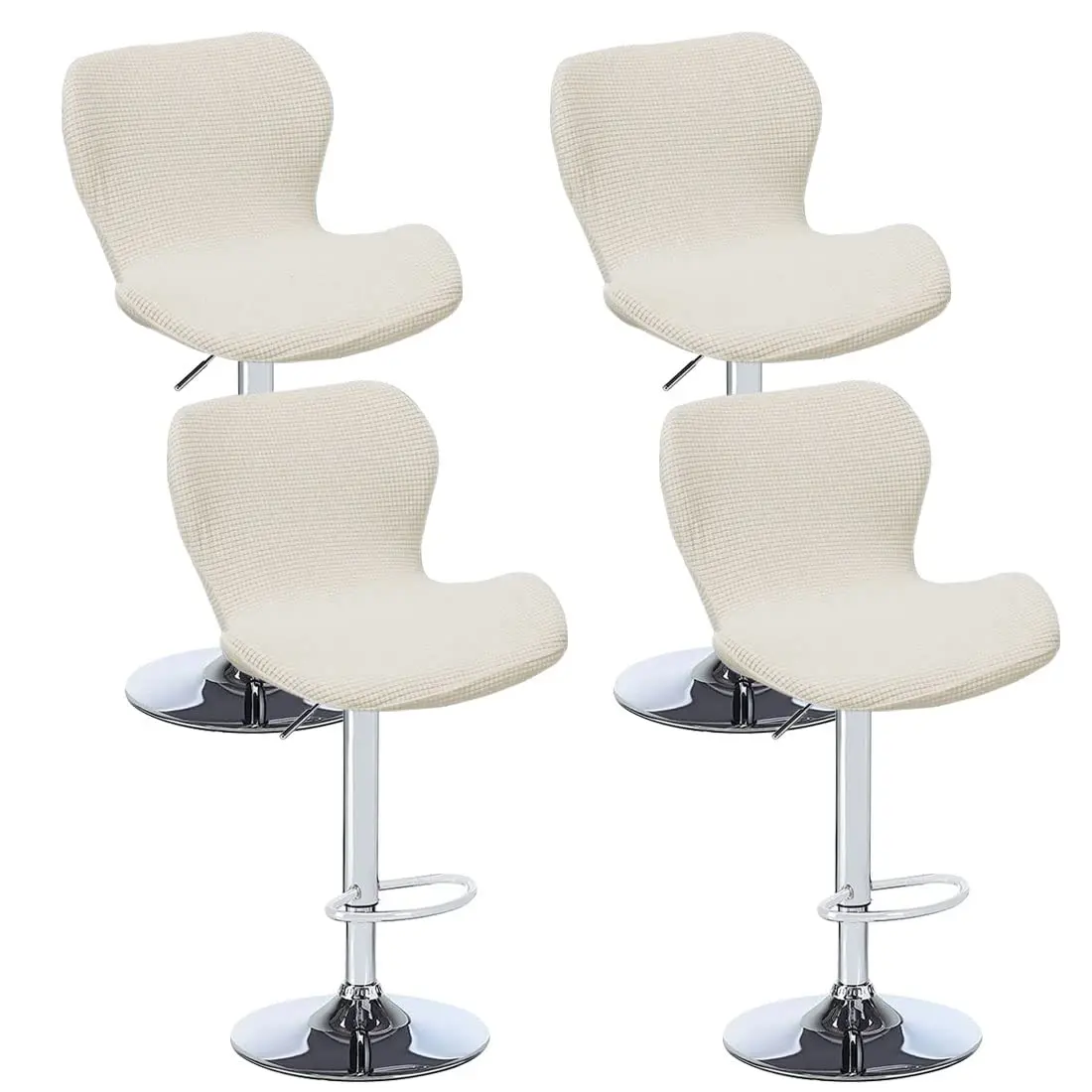 Daunkang Stretch Counter Height Stools Cover Set of 4 | Jacquard Swivel Chair Protector Off White - main product image