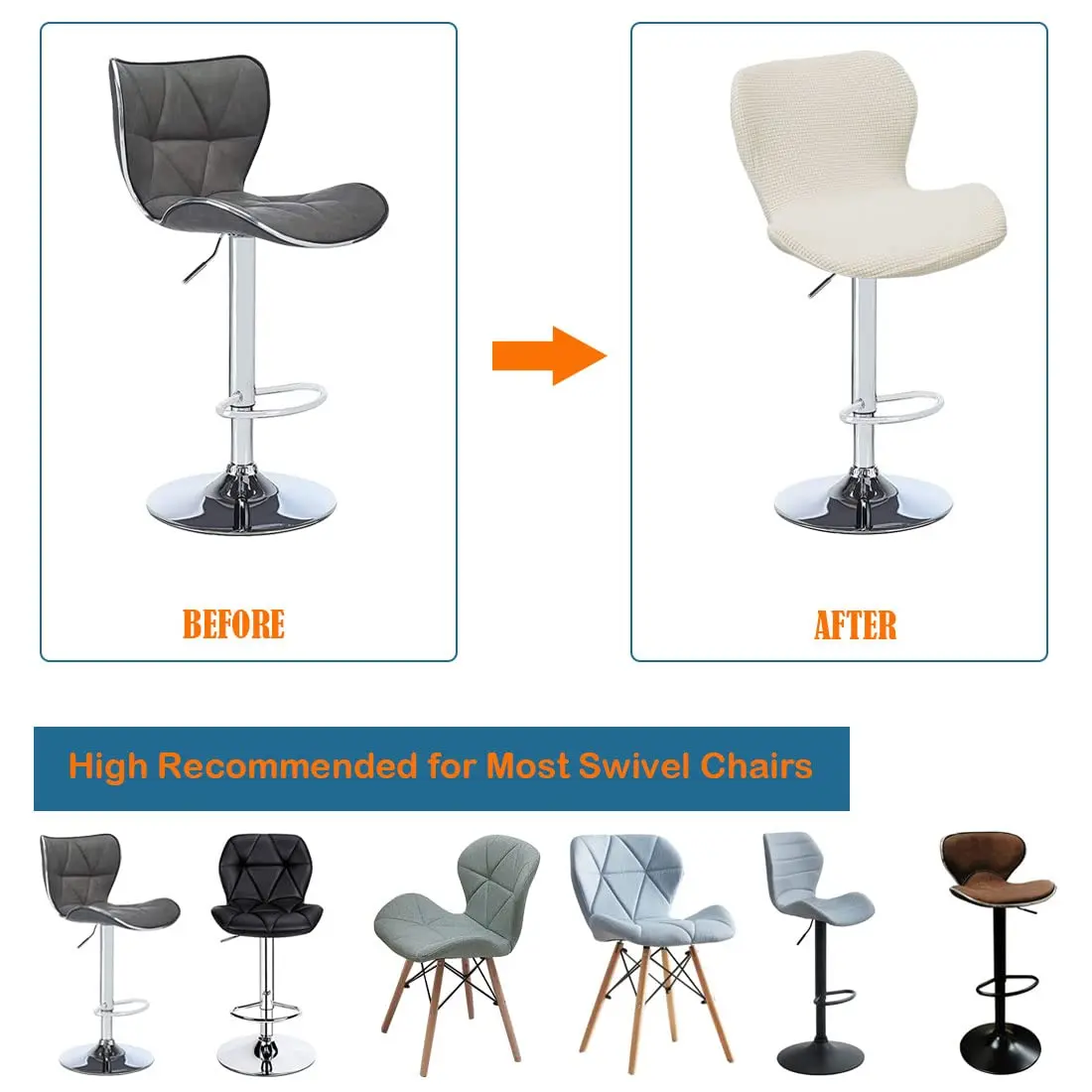 Daunkang Stretch Counter Height Stools Cover Set of 4 | Jacquard Swivel Chair Protector Off White - view 3