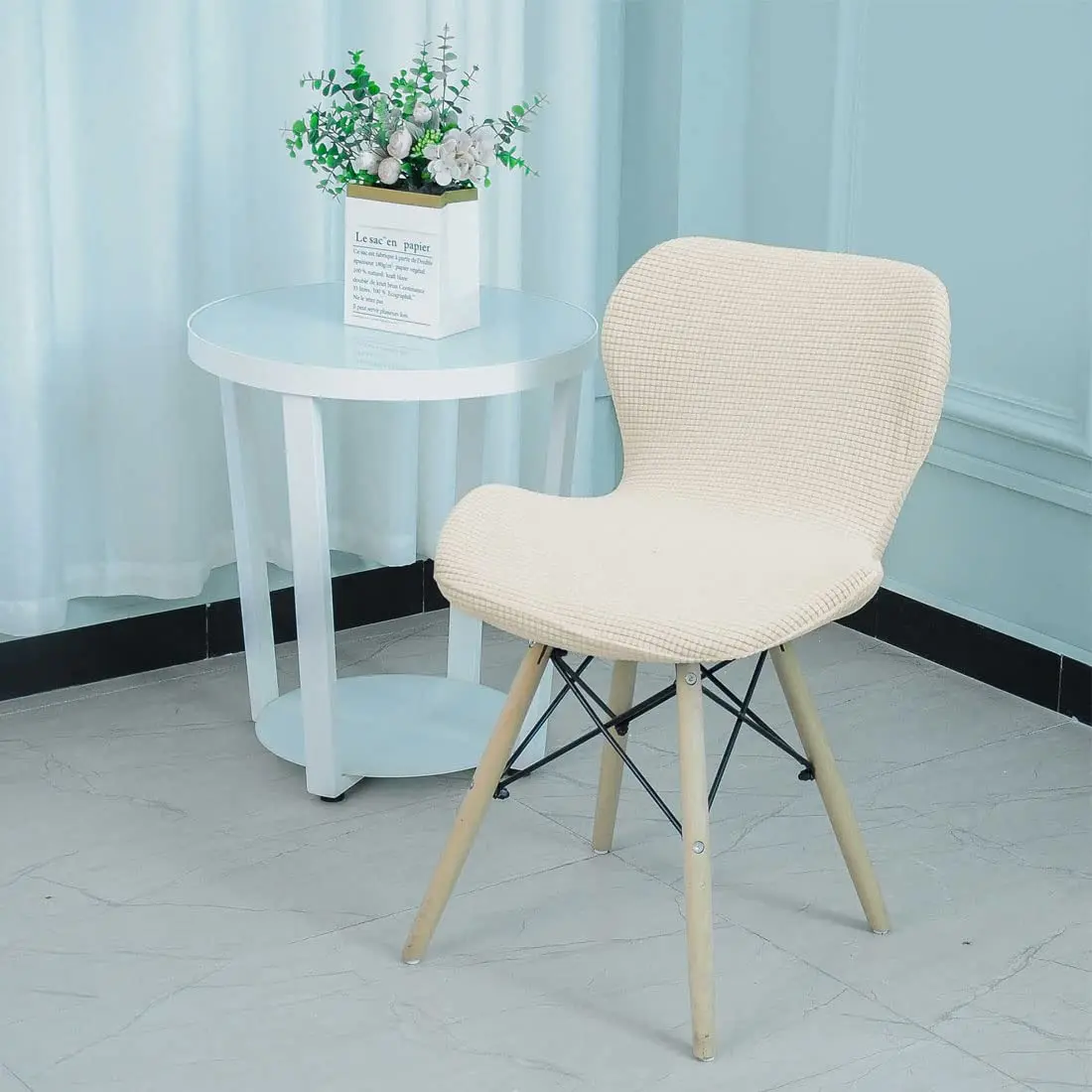 Daunkang Stretch Counter Height Stools Cover Set of 4 | Jacquard Swivel Chair Protector Off White - view 4