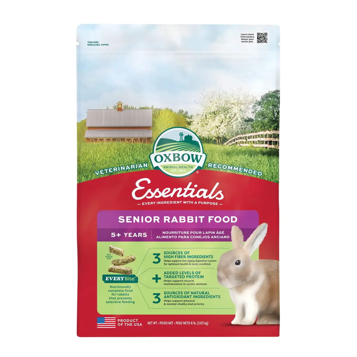 Oxbow Essentials Senior Rabbit Food 3.63 kg (8 lb) | High-Fiber Timothy Hay Pellets for Digestive Health - main product image