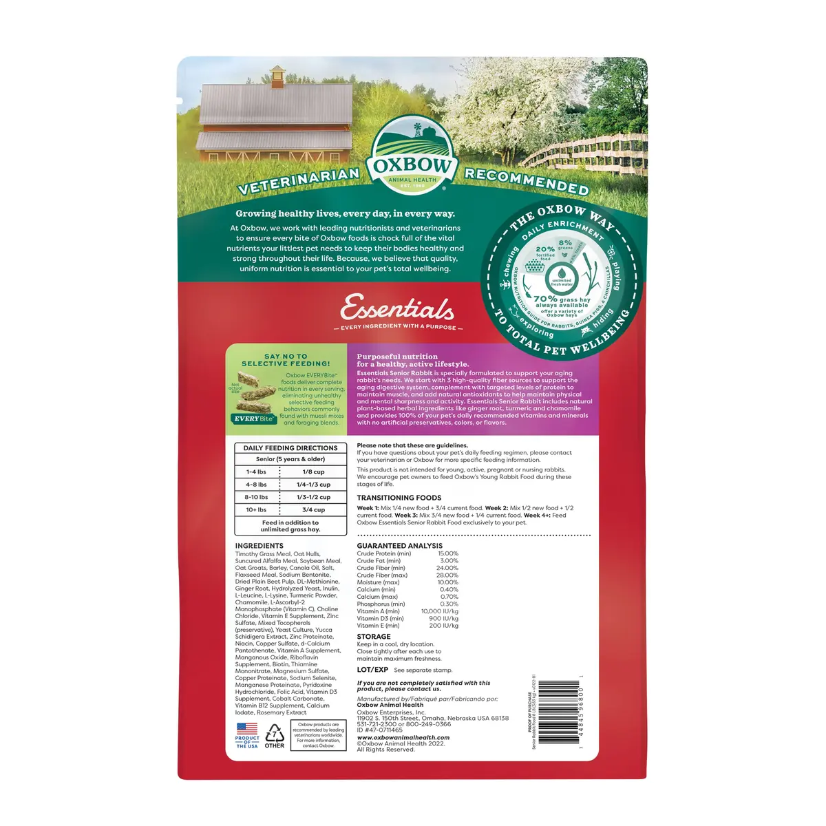Oxbow Essentials Senior Rabbit Food 3.63 kg (8 lb) | High-Fiber Timothy Hay Pellets for Digestive Health - view 2