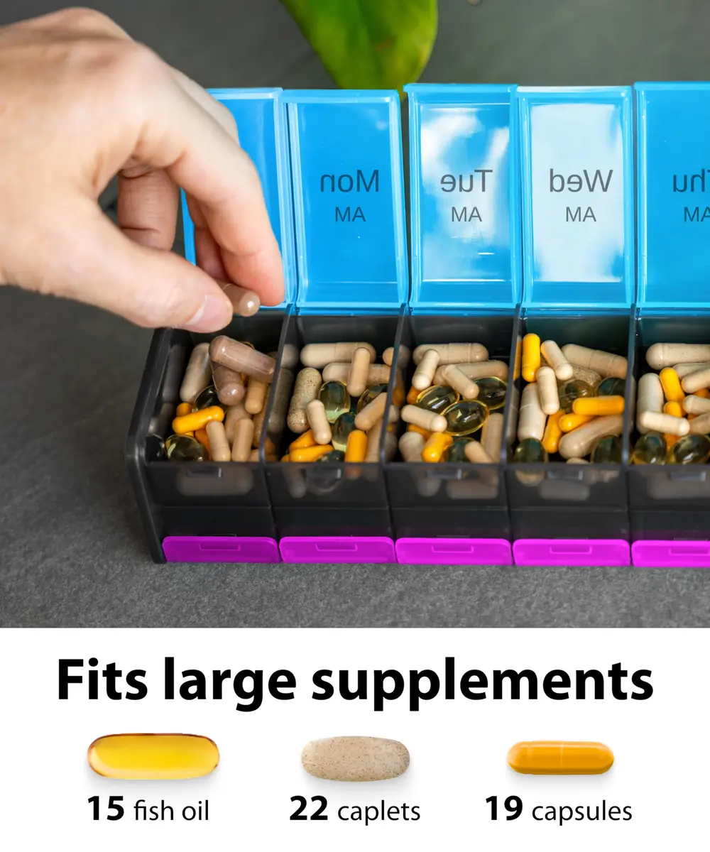 BEXEEN Extra Large Pill Organizer XXL Pill Box 7 Day | 14 Compartments (14 Count) - view 5