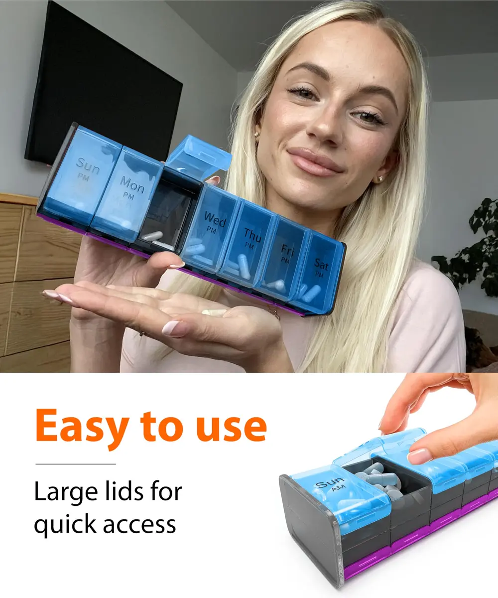 BEXEEN Extra Large Pill Organizer XXL Pill Box 7 Day | 14 Compartments (14 Count) - view 6