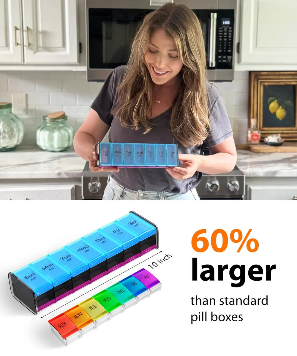 BEXEEN Extra Large Pill Organizer XXL Pill Box 7 Day | 14 Compartments (14 Count) - view 2