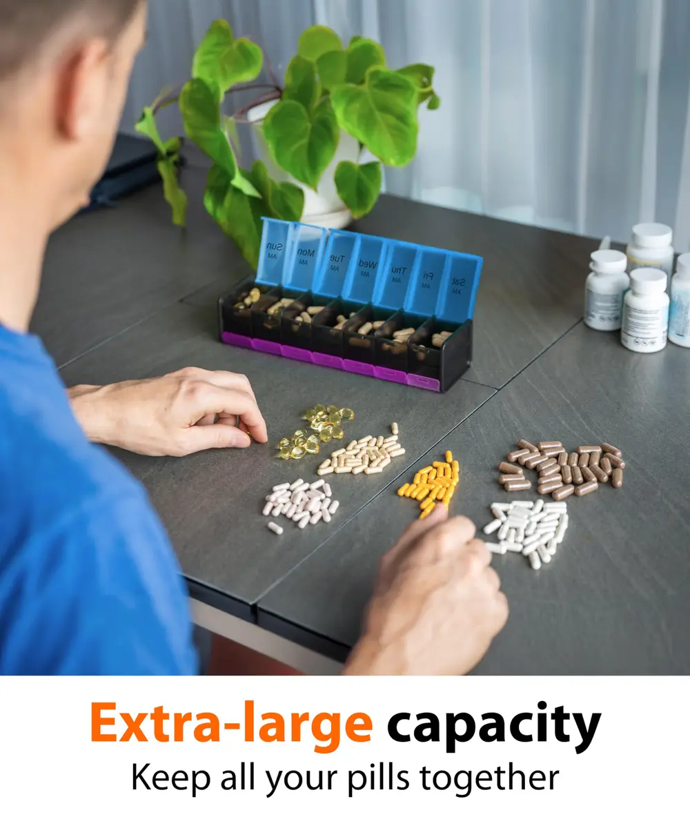BEXEEN Extra Large Pill Organizer XXL Pill Box 7 Day | 14 Compartments (14 Count) - view 3