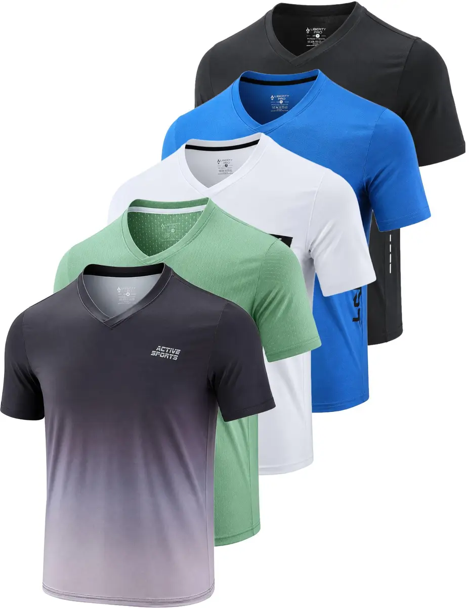 Liberty Pro Men's Quick Dry V Neck T Shirts 5 Pack | Athletic Performance & Comfort (70-120 chars) - main product image