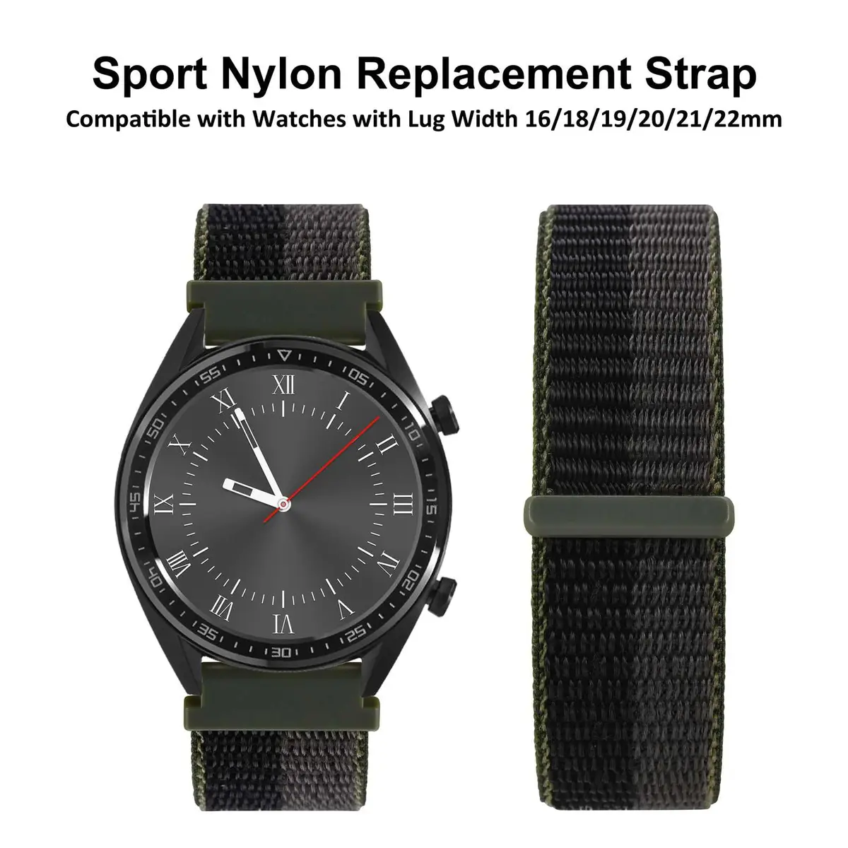 WOCCI 20mm Adjustable Nylon Watch Band | Quick Release Sport Loop Strap (Black/Grey) - view 8