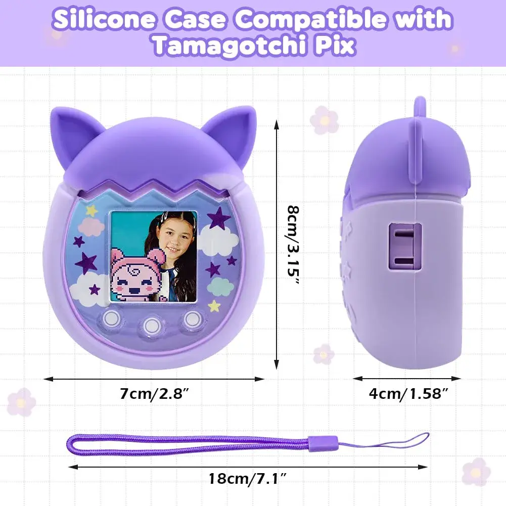 Winceed Purple Silicone Case for Tamagotchi Pix Virtual Pet Game Machine with Hand Strap | Non-Toxic, BPA-Free Protection - view 2