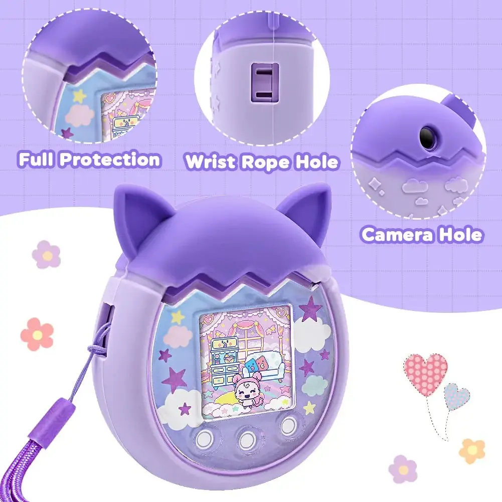 Winceed Purple Silicone Case for Tamagotchi Pix Virtual Pet Game Machine with Hand Strap | Non-Toxic, BPA-Free Protection - view 3
