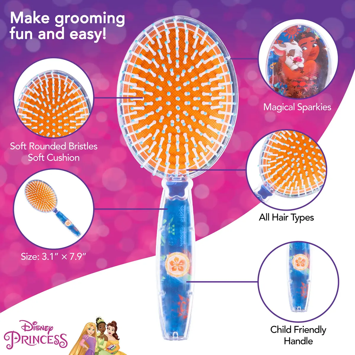 LUV HER Moana Magical Confetti Hair Brush | Detangling Kids Hair Brush Ages 3+ (1 Piece) - view 3