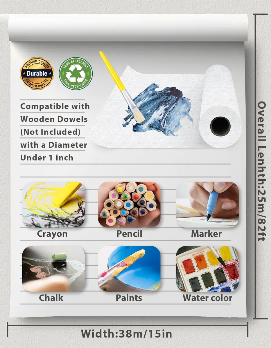 Joyooss Easel Paper Roll, Drawing Art Paper for Kids 15”x 984’ | Multifunctional, Durable & Eco-Friendly - view 2