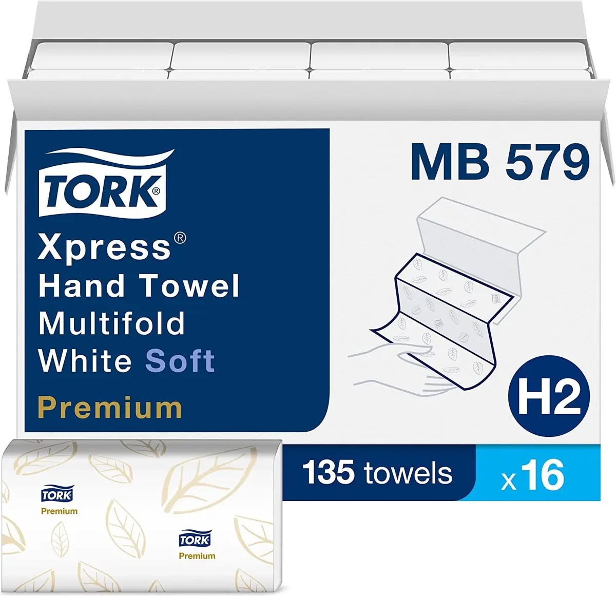 Tork Xpress Soft Multifold Hand Towel Dispenser with 2160 White Towels | Premium Quality, 16 Packs of 135 - view 3