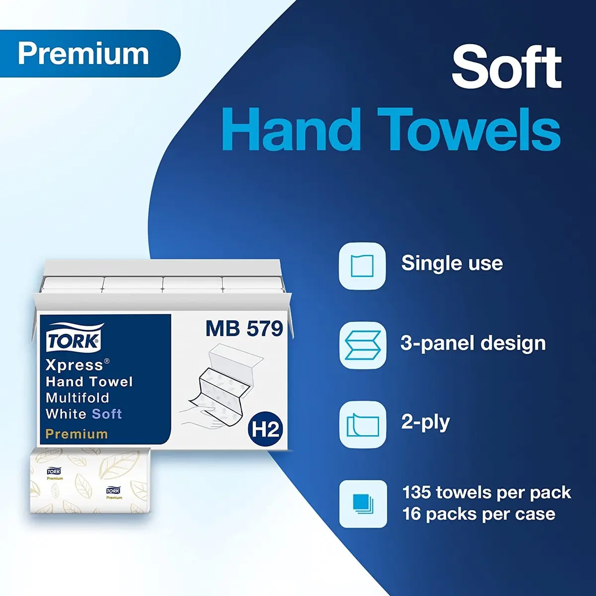 Tork Xpress Soft Multifold Hand Towel Dispenser with 2160 White Towels | Premium Quality, 16 Packs of 135 - view 4
