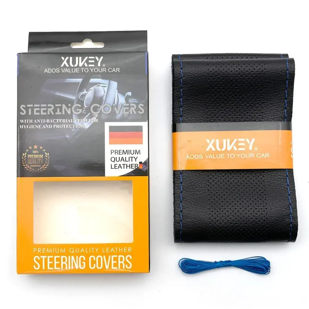 AUTOXBERT Genuine Leather DIY Steering Wheel Cover 38cm (15 Inch) | Blue, Hand-Sewn Wrap with Needles & Thread - view 8