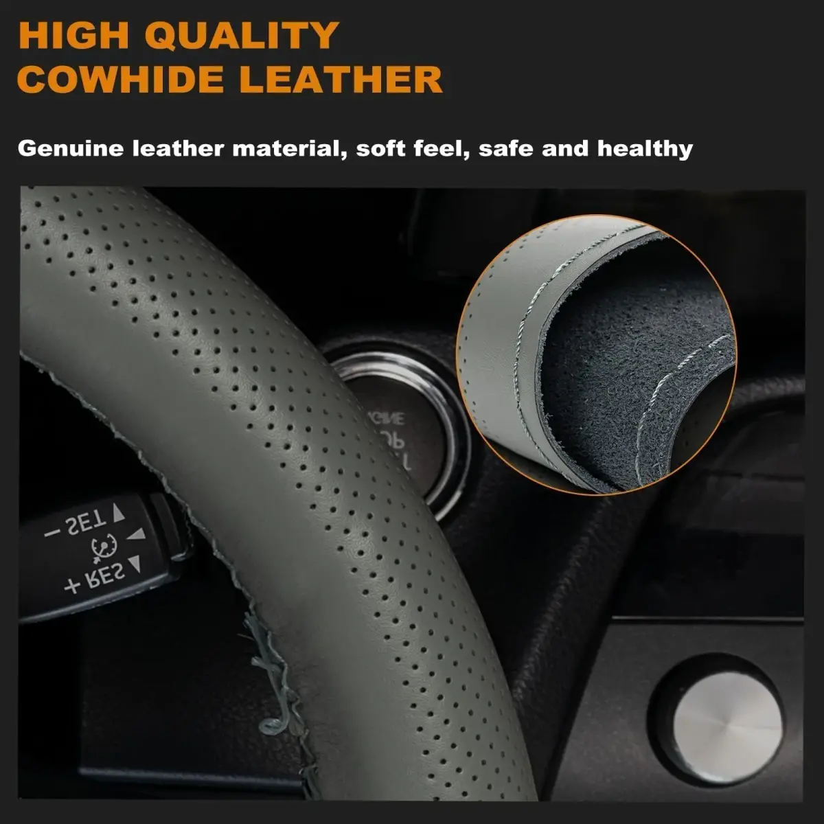 AUTOXBERT Genuine Leather DIY Steering Wheel Cover 38cm (15 Inch) | Hand Sewing Wrap with Needles & Thread - view 4