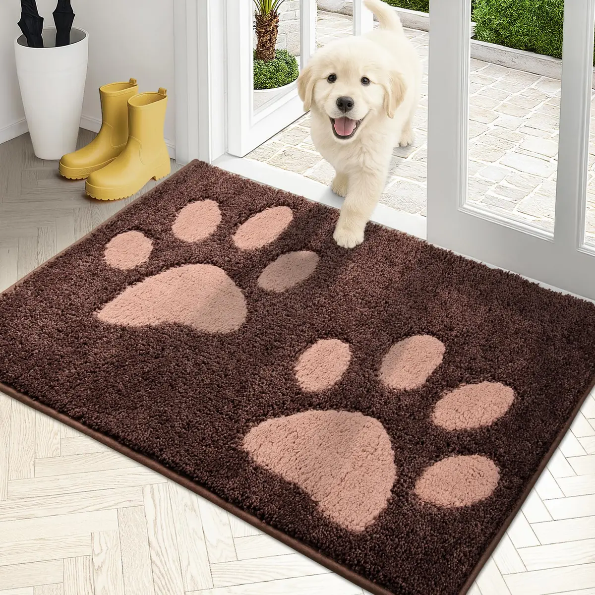 PURRUGS Dirt Trapping Door Mat Indoor Entrance 24" x 35.5" Brown | Pet & Mud Trap with Waterproof Backing - main product image