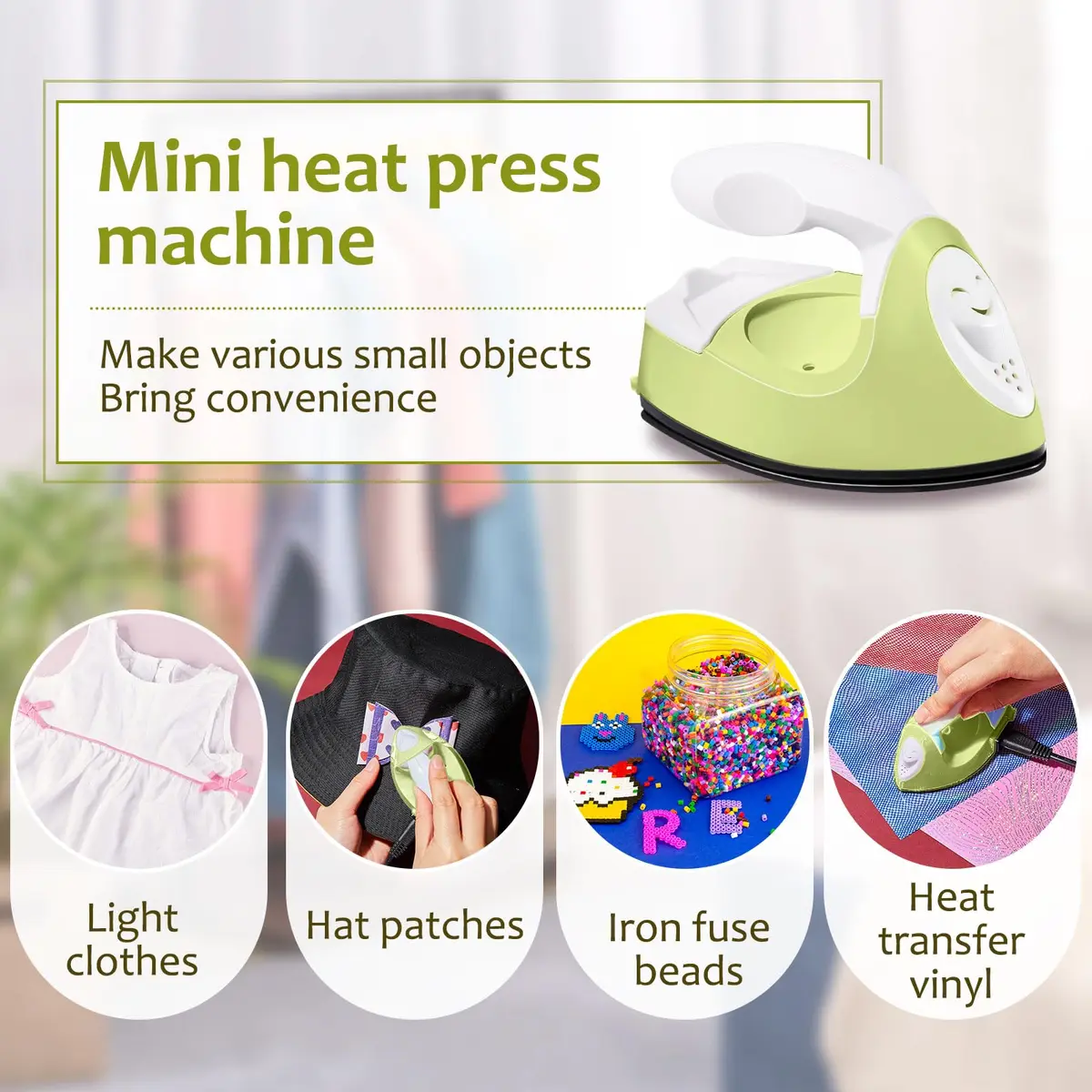 Honoson Mini Craft Iron with Charging Base Tiny, Fruit Green | Portable DIY Heat Press for Small Projects - view 6