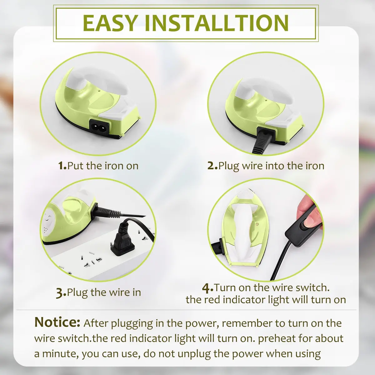 Honoson Mini Craft Iron with Charging Base Tiny, Fruit Green | Portable DIY Heat Press for Small Projects - view 3