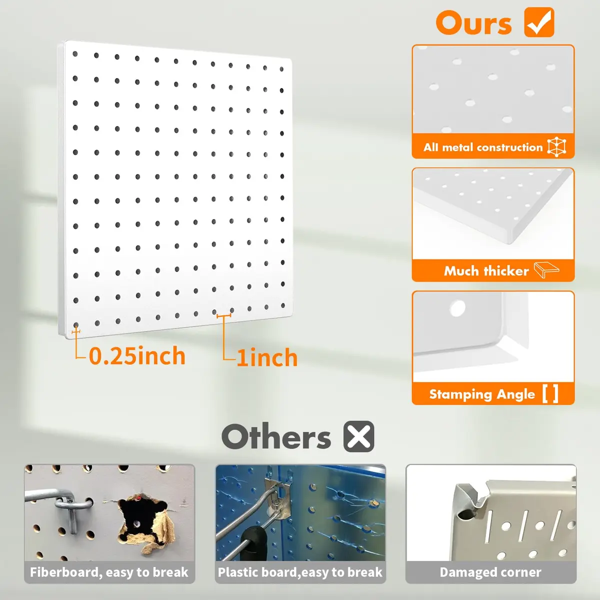 FZK Heavy Duty Metal Peg Board Wall Organizer 12in*12in | Strong, Rust-Resistant, Space-Saving - view 3