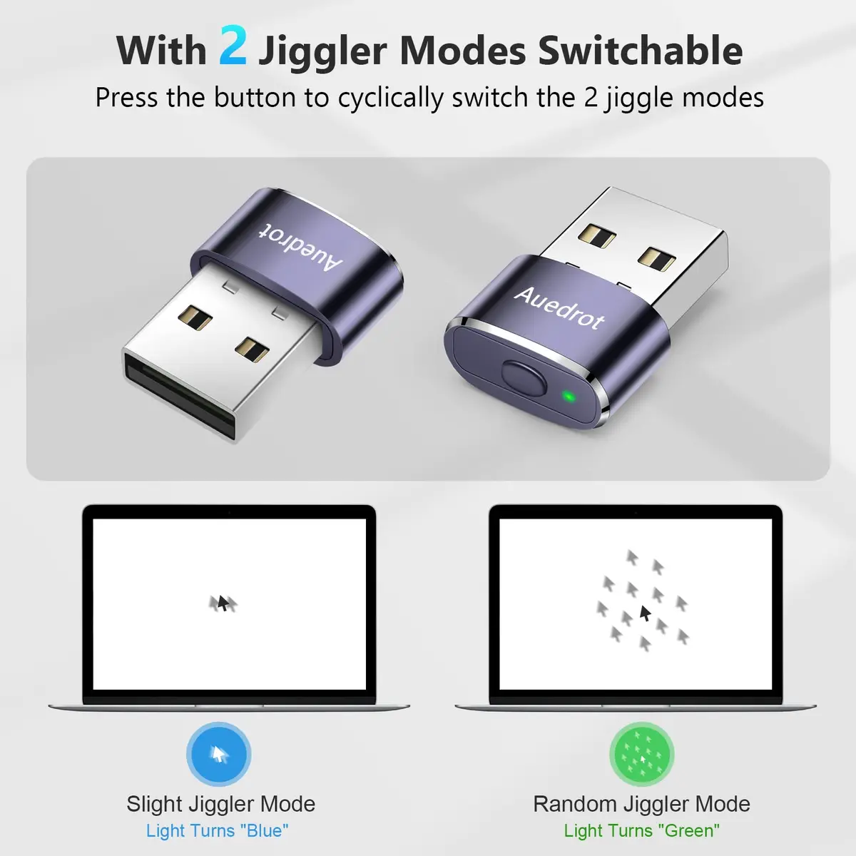 AUEDROT Metal Mouse Jiggler 2 PCS Purple | Undetectable USB Mouse Mover, 2 Jiggle Modes, Plug & Play (22*11*8mm, 3g) - view 2