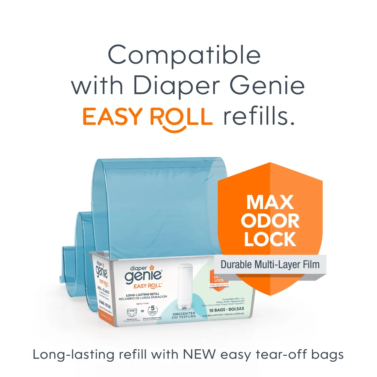 Diaper Genie Signature Pail with Refill | Odor Locking, Hands-Free, 846 Diapers Capacity - view 9