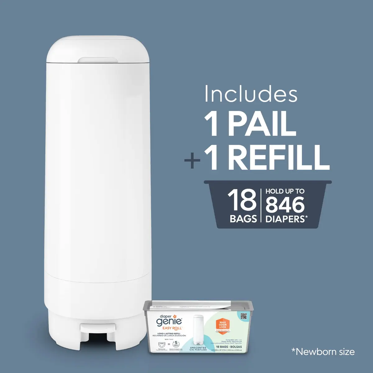 Diaper Genie Signature Pail with Refill | Odor Locking, Hands-Free, 846 Diapers Capacity - view 2