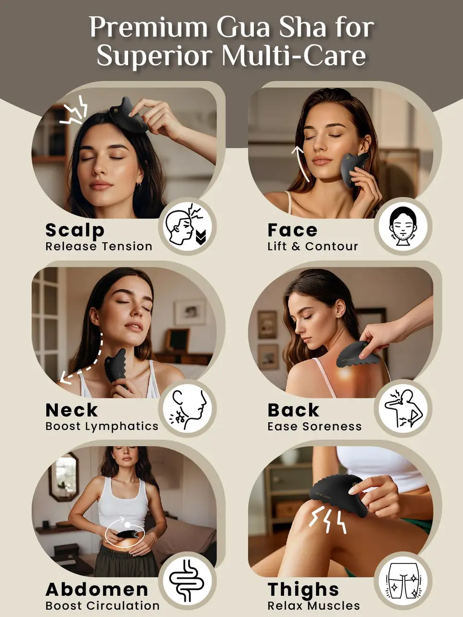 Rena Chris Body Gua Sha Tools, Natural BianStone Guasha Tool, Manual Massage Sticks for Jawline Sculpting and Puffiness Reducing, Whole Body Skin Care Massager (Black) | Traditional Chinese Medicine - view 3