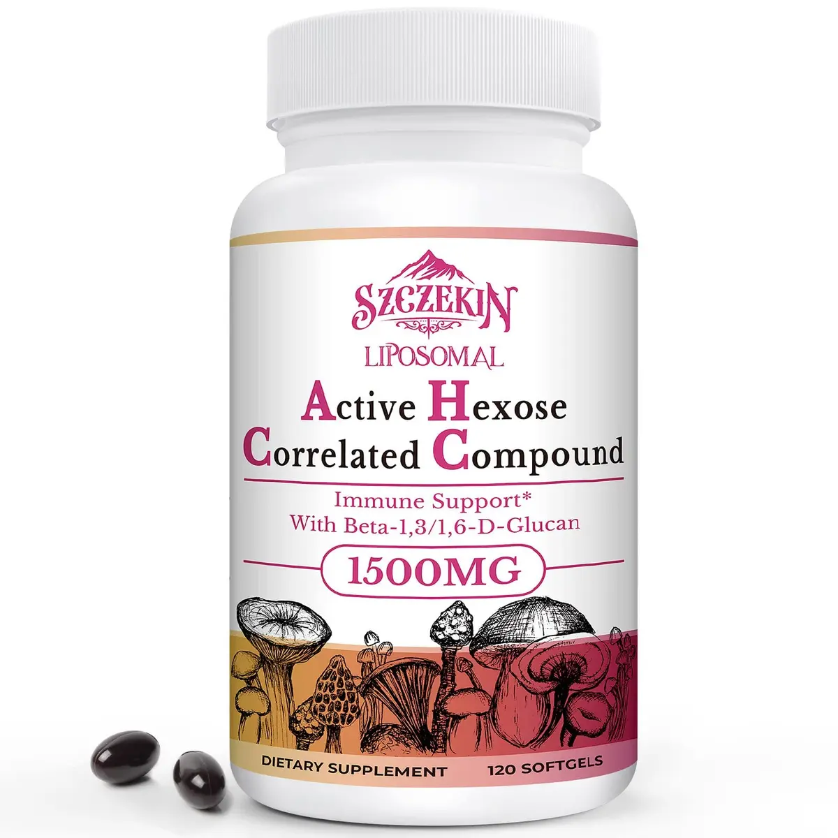 SZCZEKIN 1500mg Liposomal Active Hexose Correlated Supplement 120 Soft Gels | Mushroom & Beta-Glucans Support - main product image