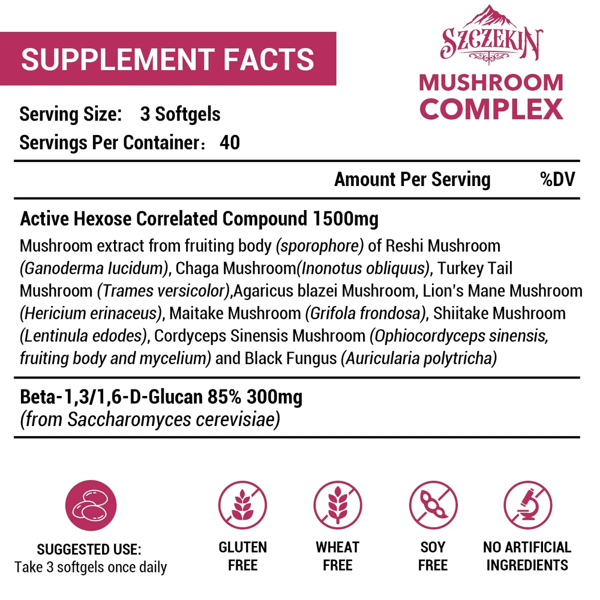 SZCZEKIN 1500mg Liposomal Active Hexose Correlated Supplement 120 Soft Gels | Mushroom & Beta-Glucans Support - view 2