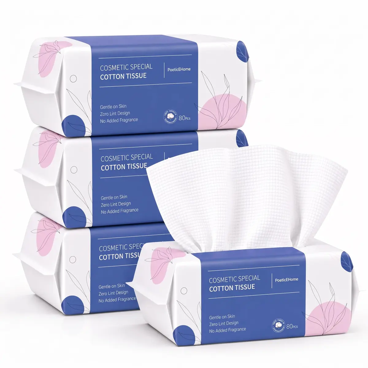 PoeticEHome Disposable Face Towels, 80 Count | Thick & Soft Cotton, Double-Sided for Daily Use - main product image