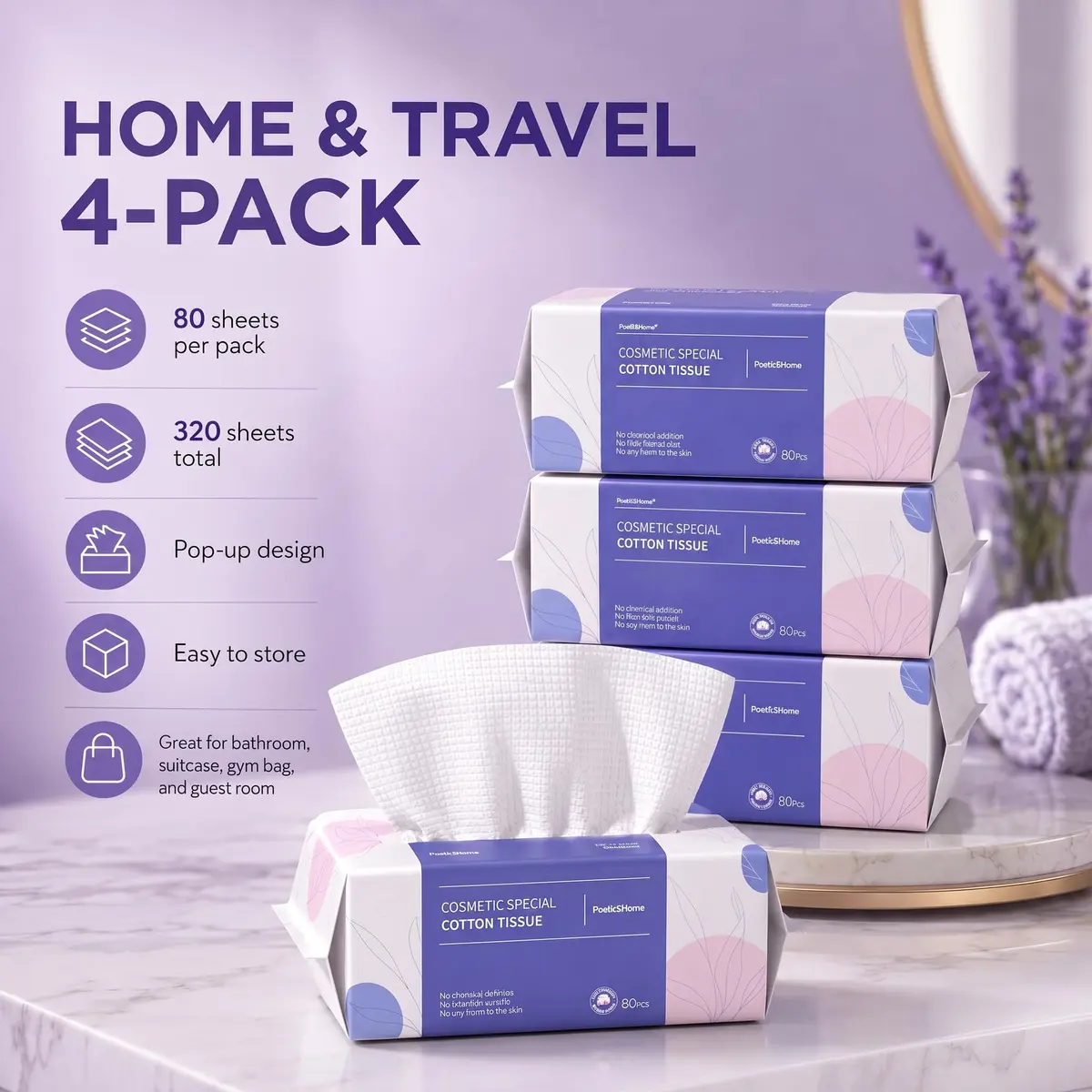 PoeticEHome Disposable Face Towels, 80 Count | Thick & Soft Cotton, Double-Sided for Daily Use - view 7