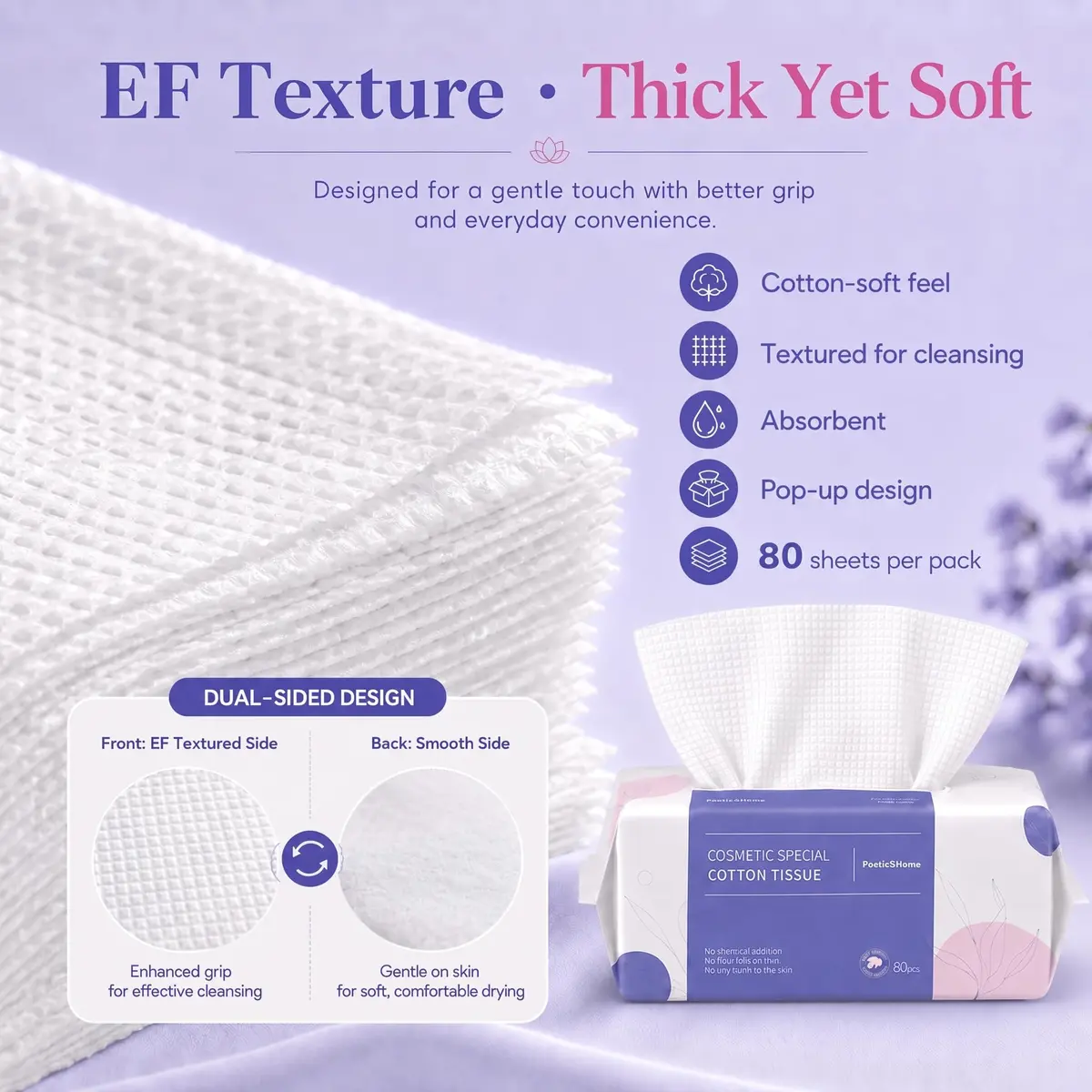 PoeticEHome Disposable Face Towels, 80 Count | Thick & Soft Cotton, Double-Sided for Daily Use - view 3