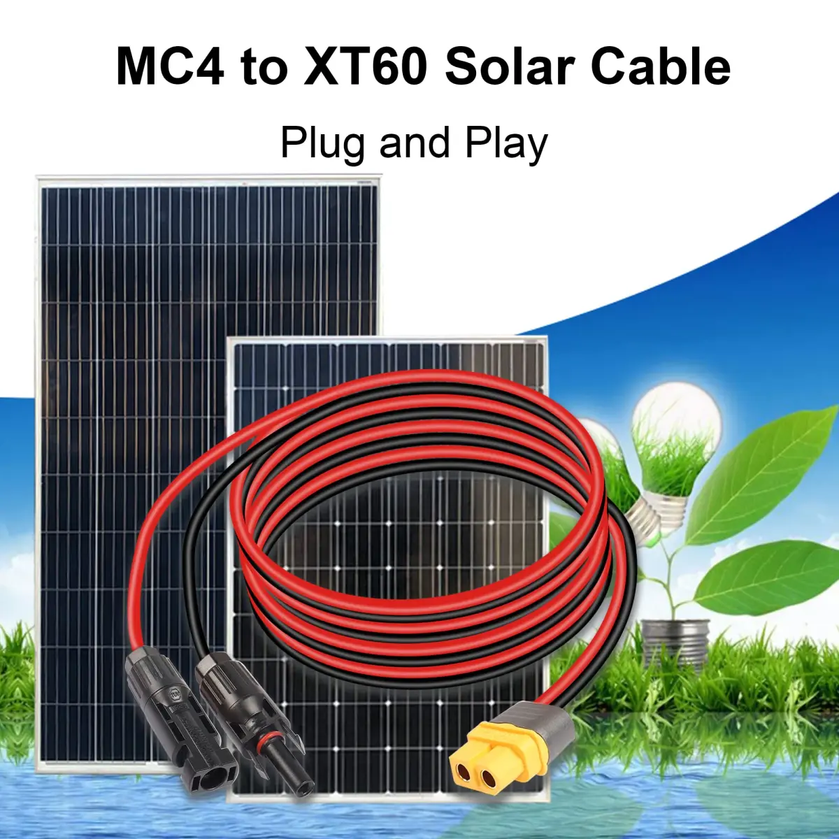 GELRHONR 12AWG Solar Connector to XT60 Female Extension Cable 1.5m (4.9ft) | Heavy Duty Copper Wire for Power Stations - view 2