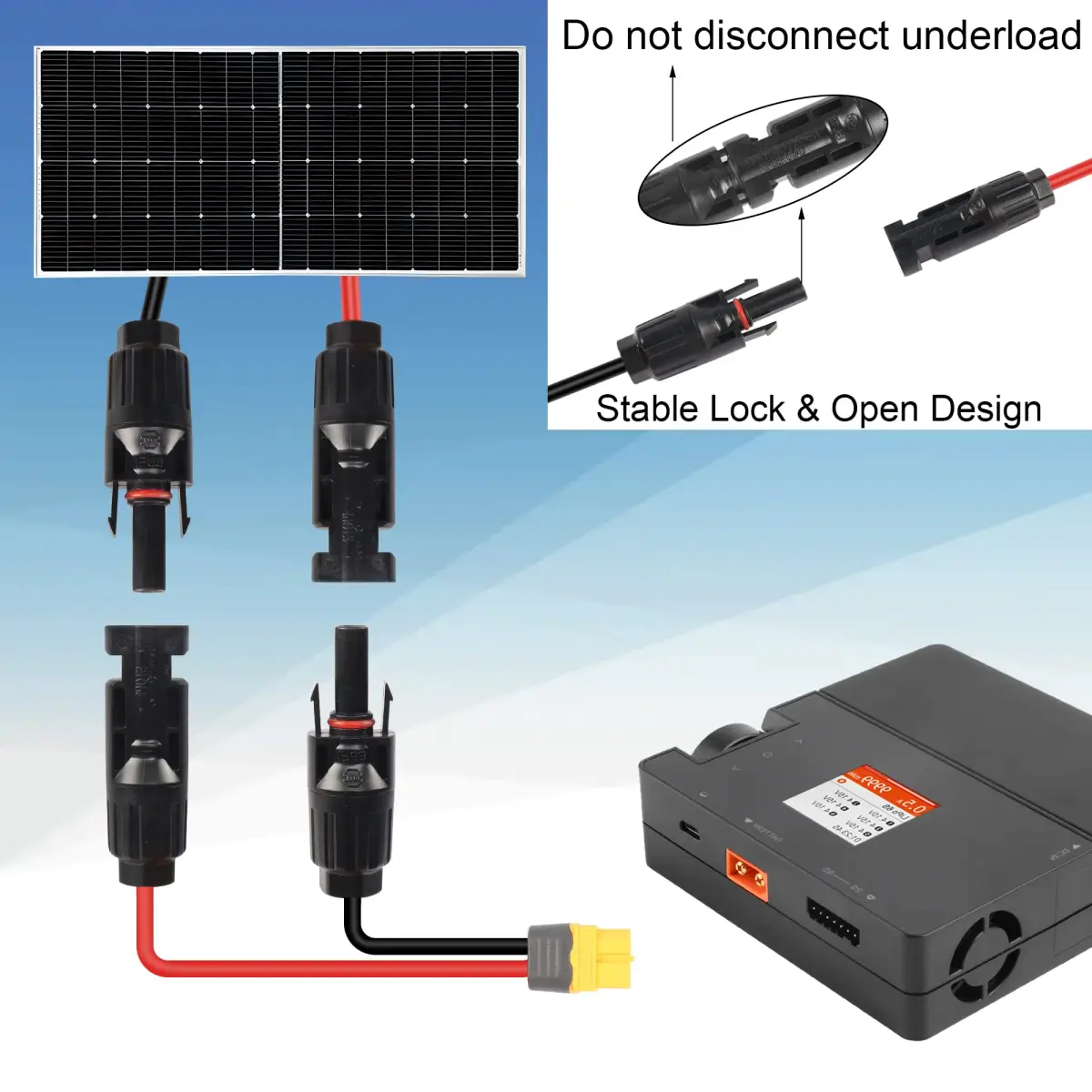GELRHONR 12AWG Solar Connector to XT60 Female Extension Cable 1.5m (4.9ft) | Heavy Duty Copper Wire for Power Stations - view 4