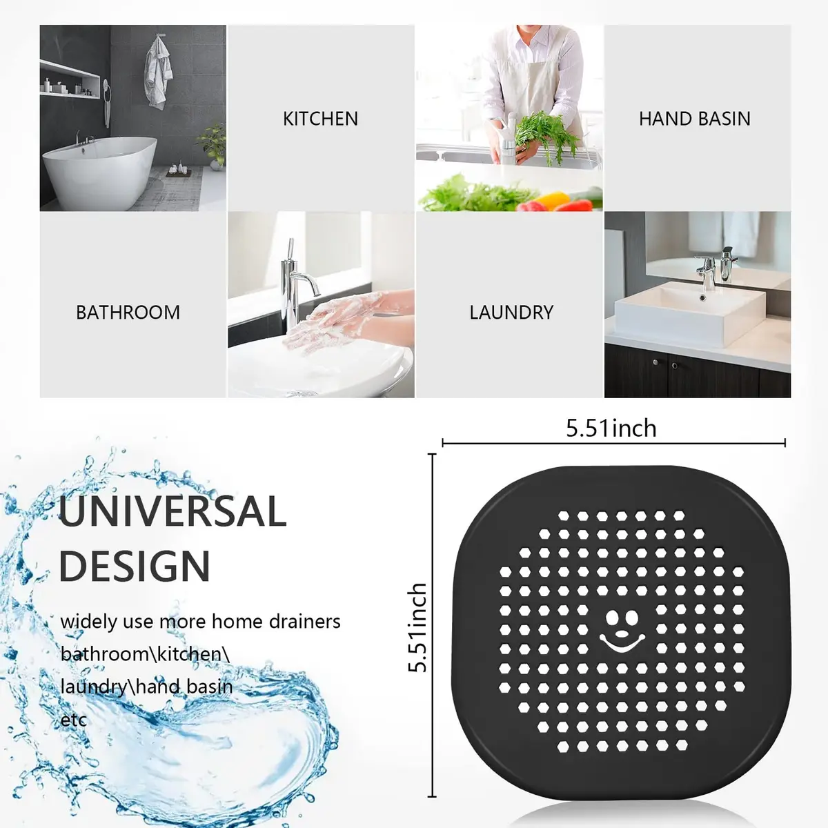 Couidl Drain Cover Hair Catcher Silicone Drain Protector for Shower & Kitchen | Anti-Clogging, Black - view 6