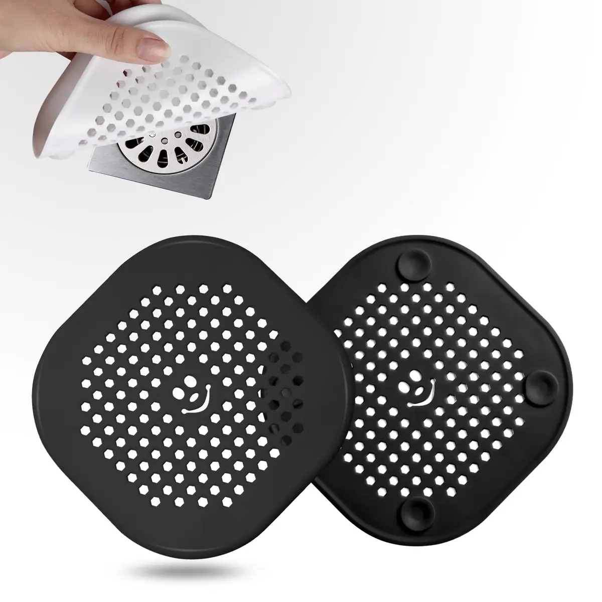 Couidl Drain Cover Hair Catcher Silicone Drain Protector for Shower & Kitchen | Anti-Clogging, Black - view 2