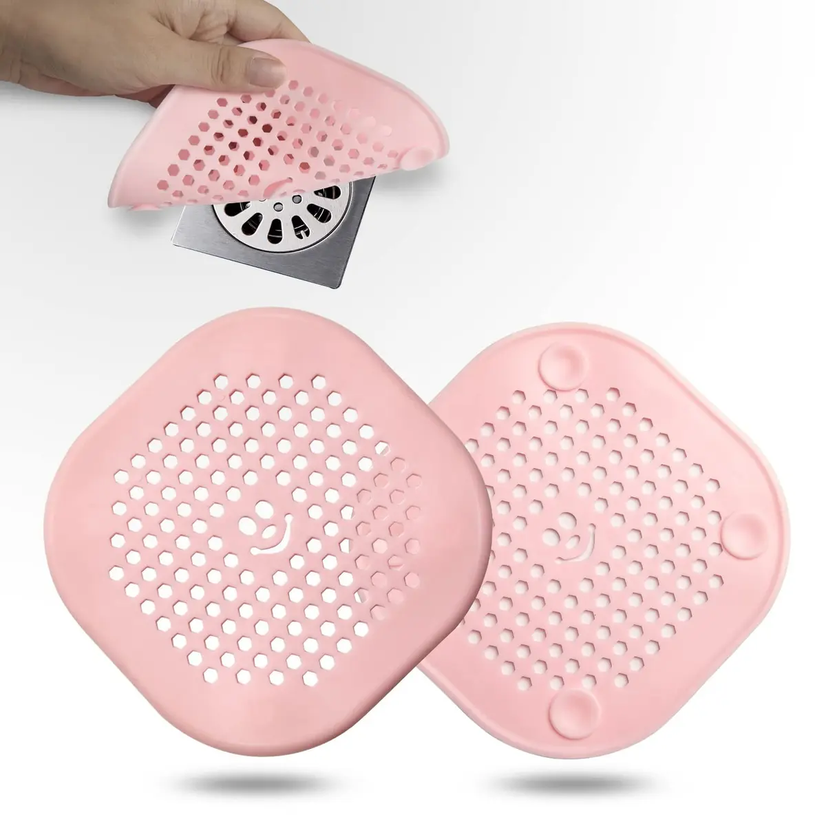 Couidl Pink Silicone Drain Hair Catcher 14cm (5.5in) | Set of 2 for Shower & Sink - main product image
