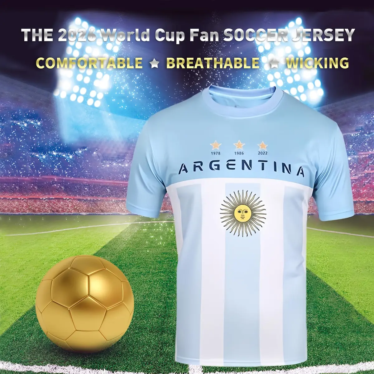 DIBEI Argentina 2026 World Cup Fan Soccer Jersey Medium | Officially Licensed Argentina Fan Gear - view 3