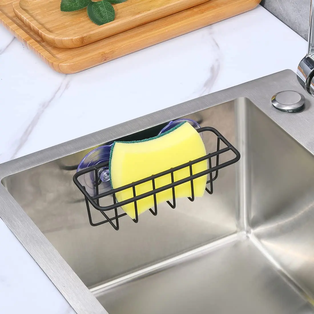 TESOT Sink Caddy Sponge Holder SUS304 Stainless Steel Black | Rust-Resistant Kitchen Organizer - view 5