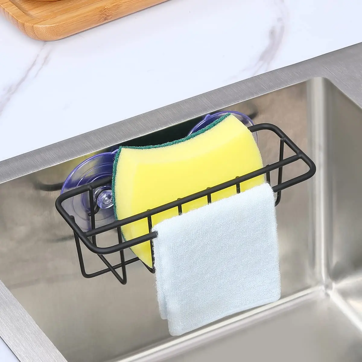 TESOT Sink Caddy Sponge Holder SUS304 Stainless Steel Black | Rust-Resistant Kitchen Organizer - view 2