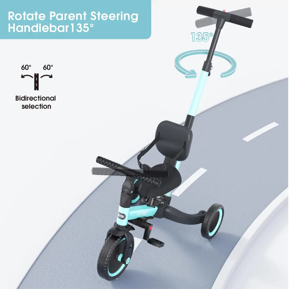 newyoo TR007 5-in-1 Tricycle for Toddlers 1-3 Years | ASTM & EN188 Approved Carbon Steel Frame - view 3