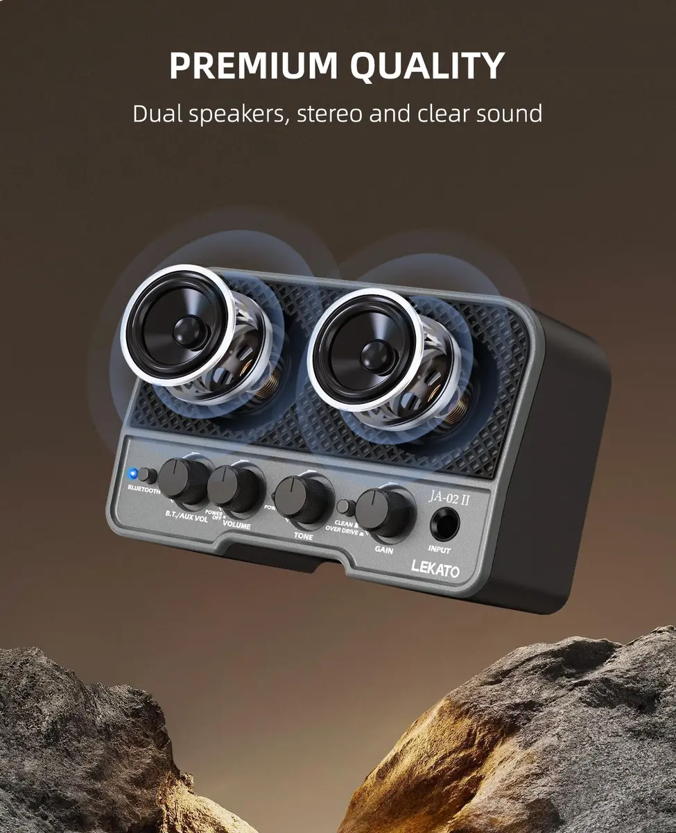 LEKATO Mini Guitar Amp 5W | Rechargeable, Bluetooth, Clean & Overdrive Channels, Portable Practice Amp, Black - view 5
