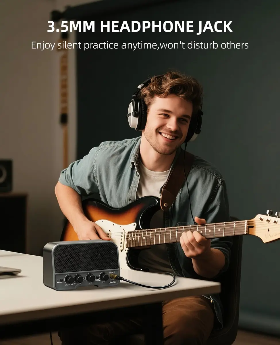 LEKATO Mini Guitar Amp 5W | Rechargeable, Bluetooth, Clean & Overdrive Channels, Portable Practice Amp, Black - view 6